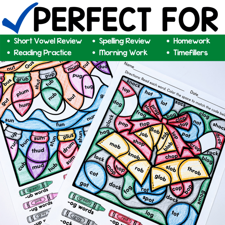 No Prep Christmas Color By Code Worksheets Coloring Sheets Short Vowel ...
