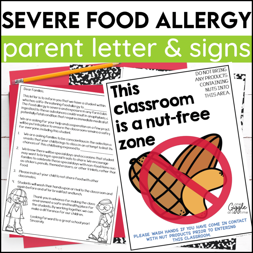 severe food allergy parent letter and signs freebie