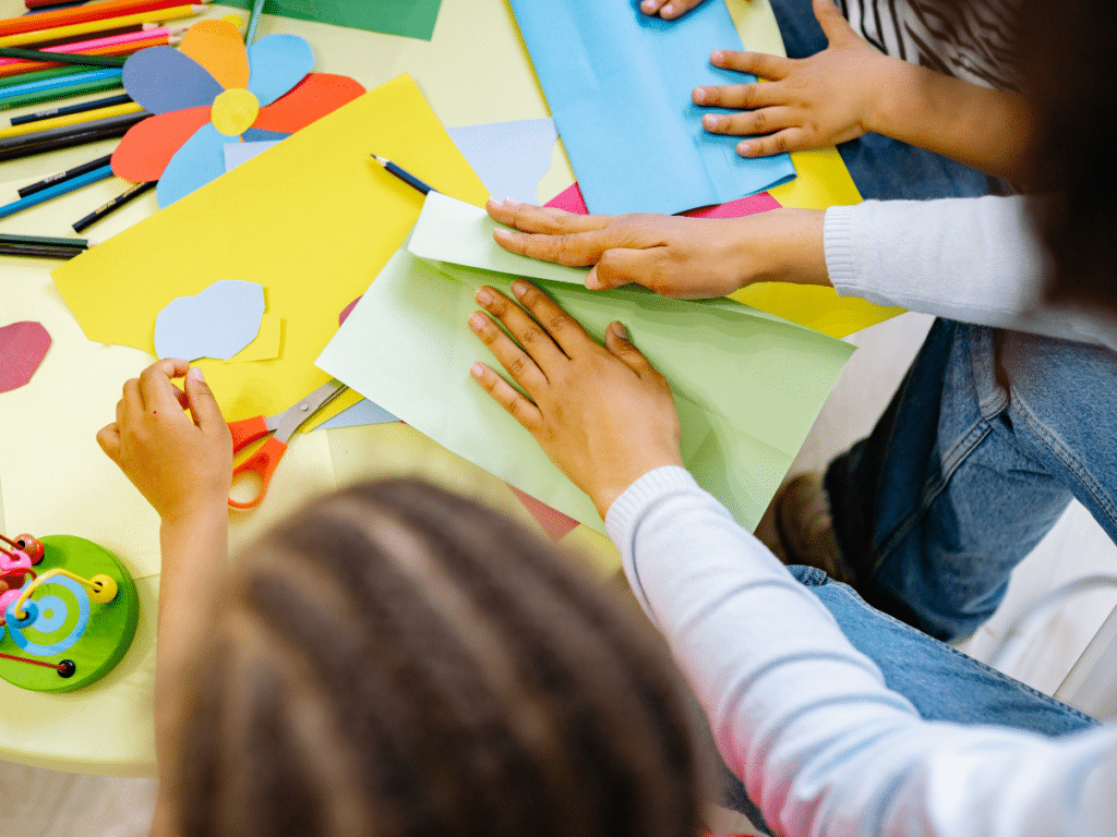 children doing arts and crafts during indoor recess 1