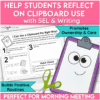 Clipboard responsibility worksheet with SEL writing prompts, tracing, and quick check for young learners