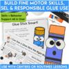 An image showing a glue stick craft, matching SEL poem, and a responsibility practice page for teaching kids how to use glue properly in the classroom.
