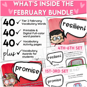 February Word of Day BUNDLE Seasonal Tier 2 Vocabulary Activities ESL ELL