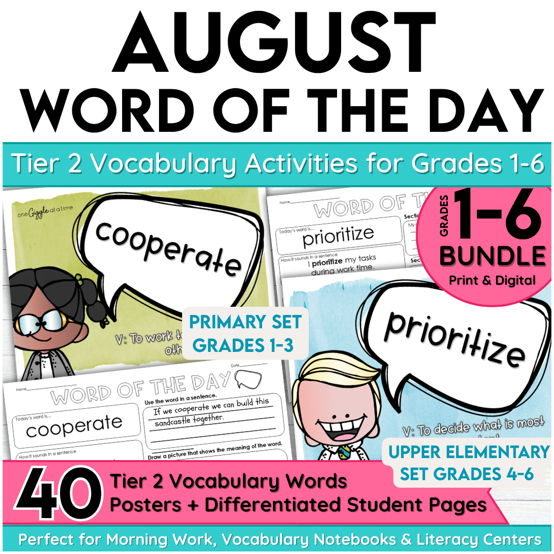 august word of the day bundle grades 1-6