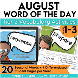 august word of the day grades 1-3