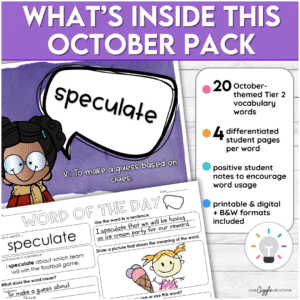 October Word of the Day Vocabulary add on Pack for Grades 4-6