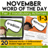 November Word of the Day Vocabulary Add on Pack for Grades 1-3
