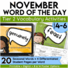 November Word of the Day Vocabulary Add on Pack for grades 4-6