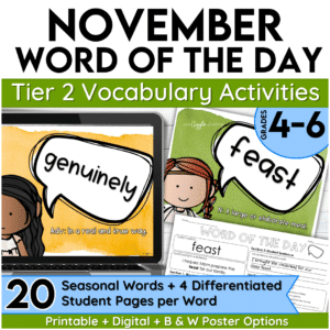 November Word of the Day Vocabulary Add on Pack for grades 4-6