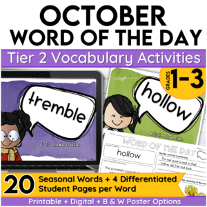 October Vocabulary Word of the Day Add on Set for Grades 1-3