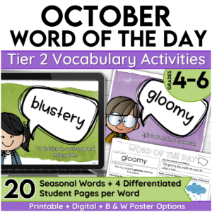 October Word of the Day Vocabulary add on Pack for Grades 4-6