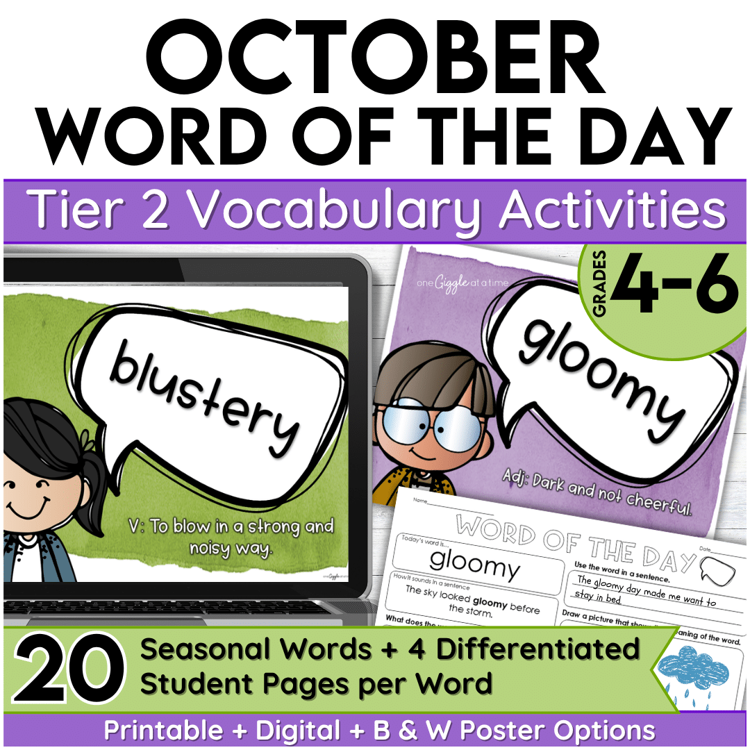 October Word of the Day Vocabulary add on Pack for Grades 4-6