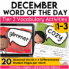 December Word of the Day Vocabulary Add on Pack for Grades 1-3