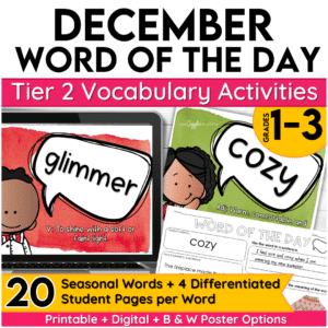December Word of the Day Vocabulary Add on Pack for Grades 1-3