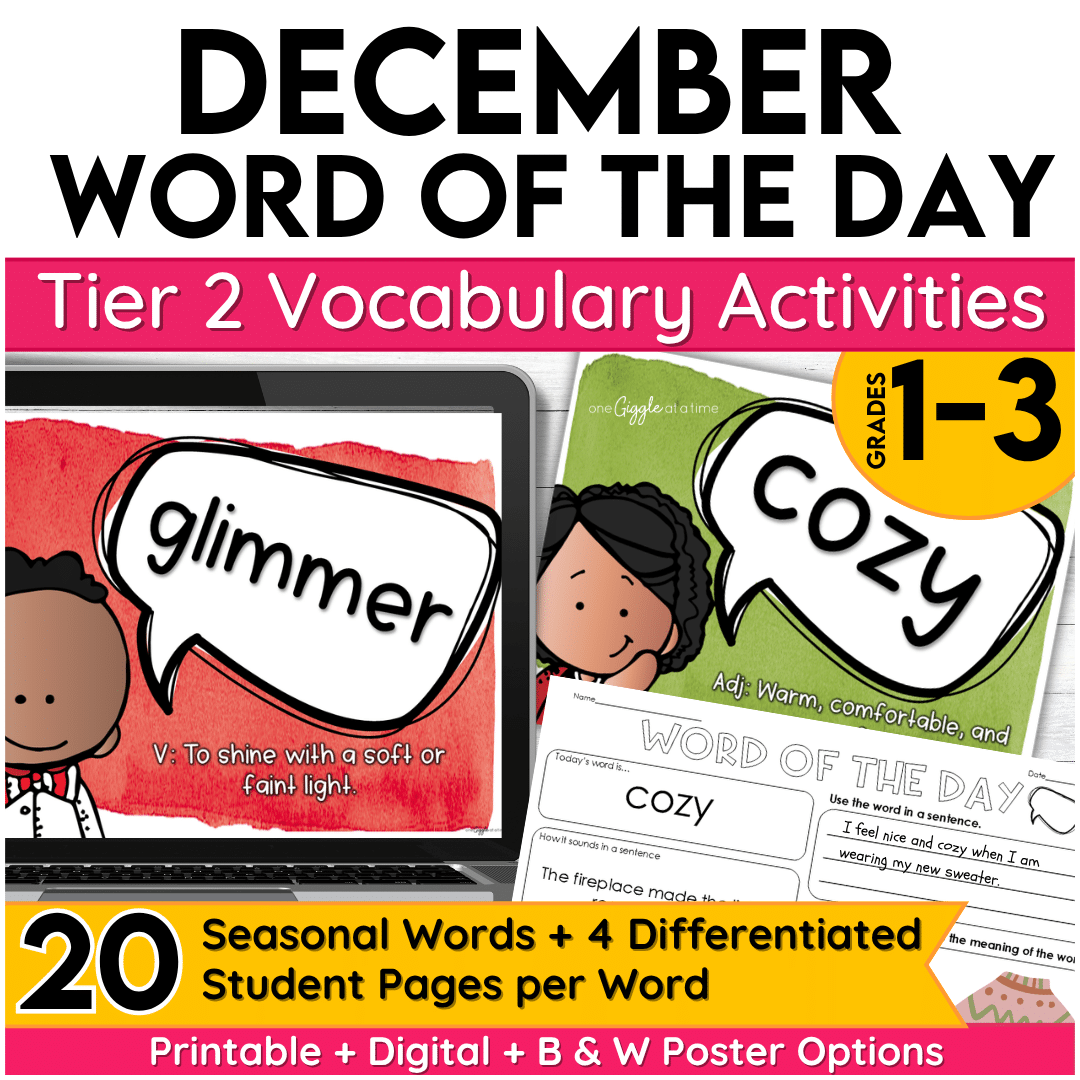 December Word of the Day Vocabulary Add on Pack for Grades 1-3