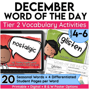 December Word of the Day Vocabulary Add On Pack For Grades 4-6