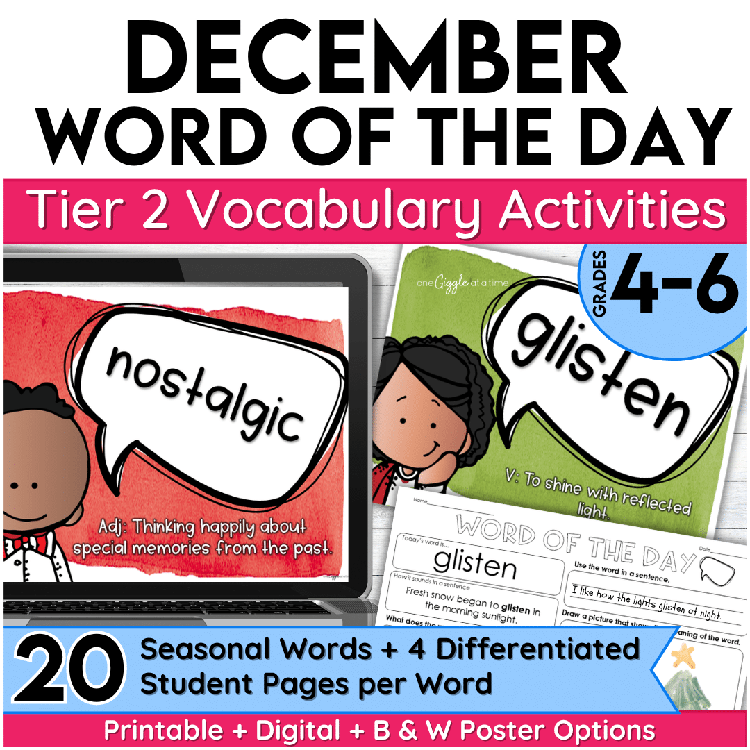 December Word of the Day Vocabulary Add On Pack For Grades 4-6