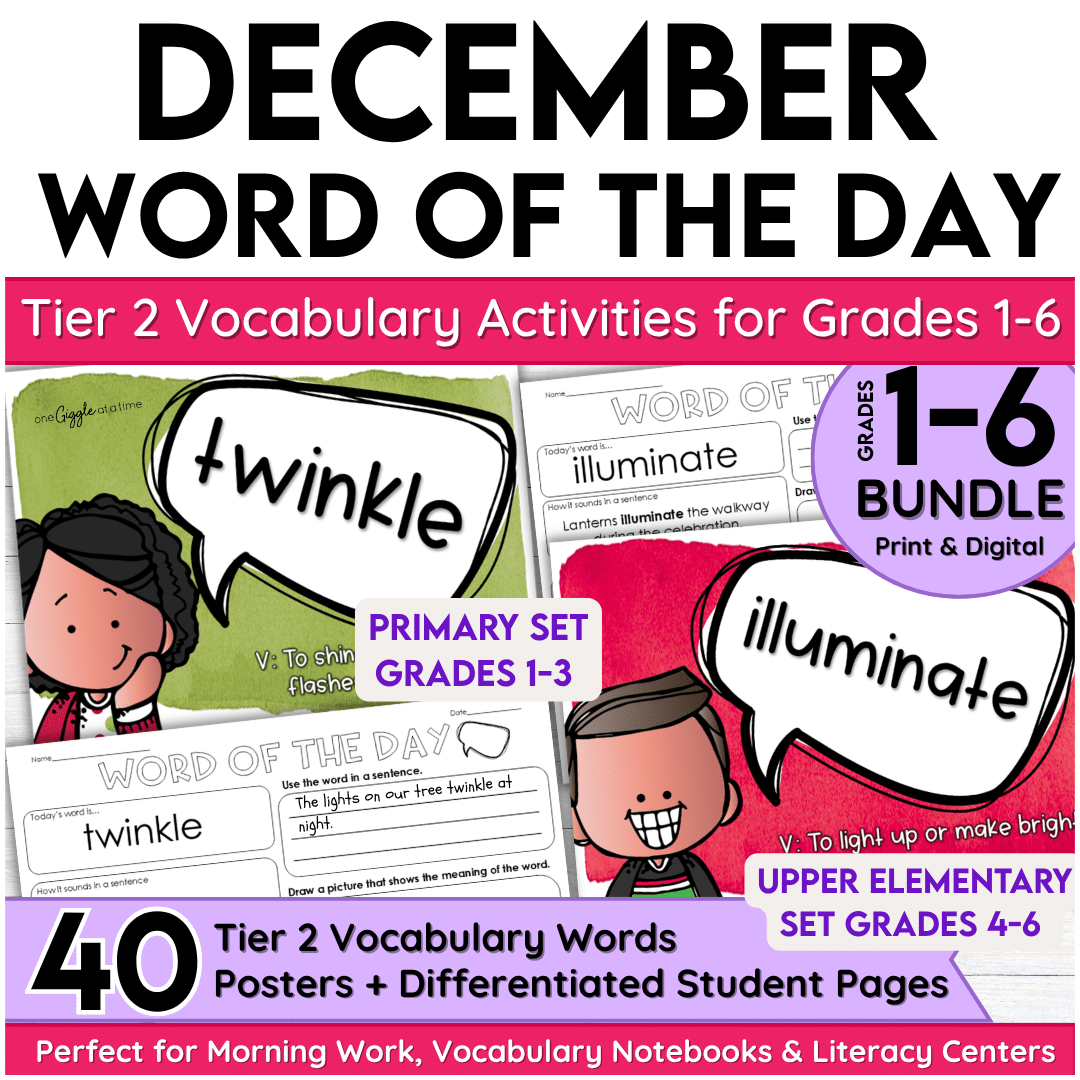 December Word of the Day Bundle Vocabulary Add on Pack for grades 1-6