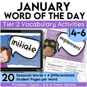 January Word of the Day Vocabulary Add on Pack for Grades 4-6
