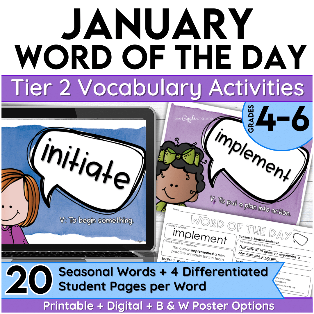 January Word of the Day Vocabulary Add on Pack for Grades 4-6