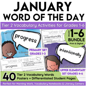 January Word of the Day Bundle Vocabulary Add On Pack for Grades 1-6