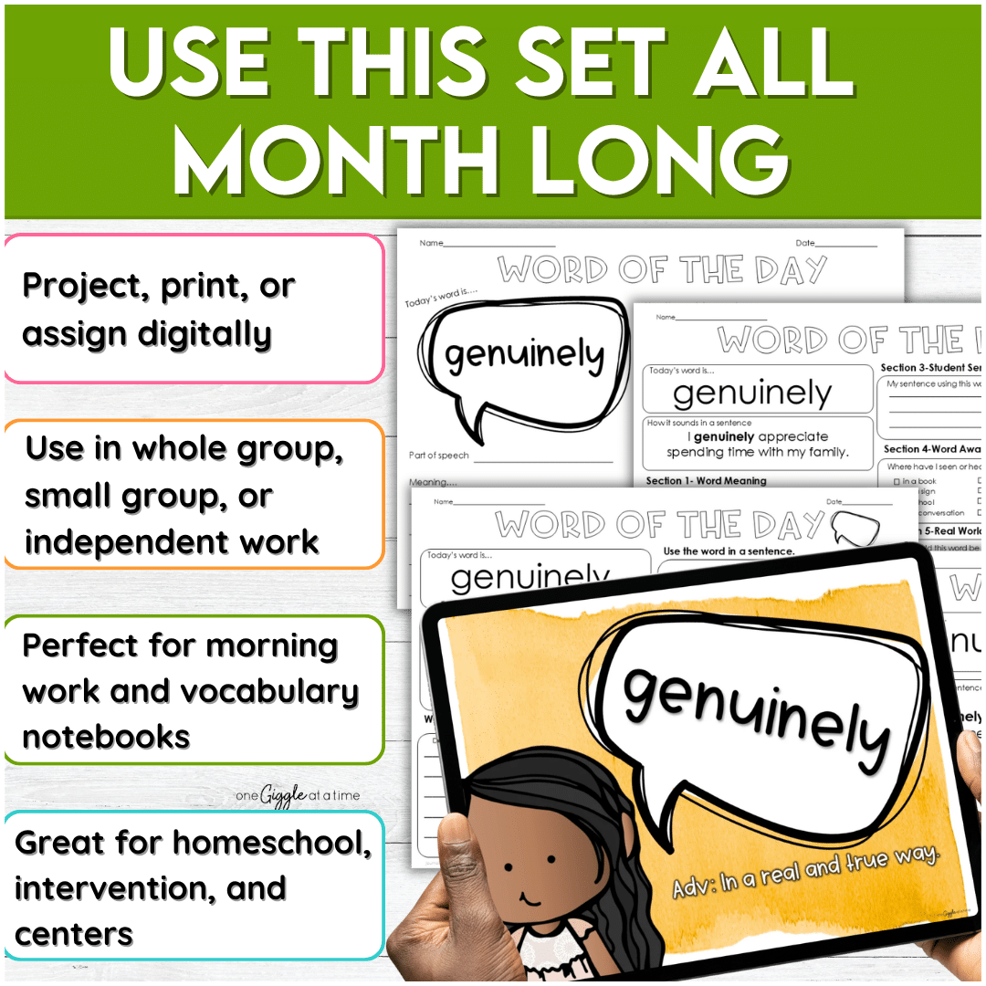 November Word of the Day Vocabulary Add on Bundle for Grades 1-6