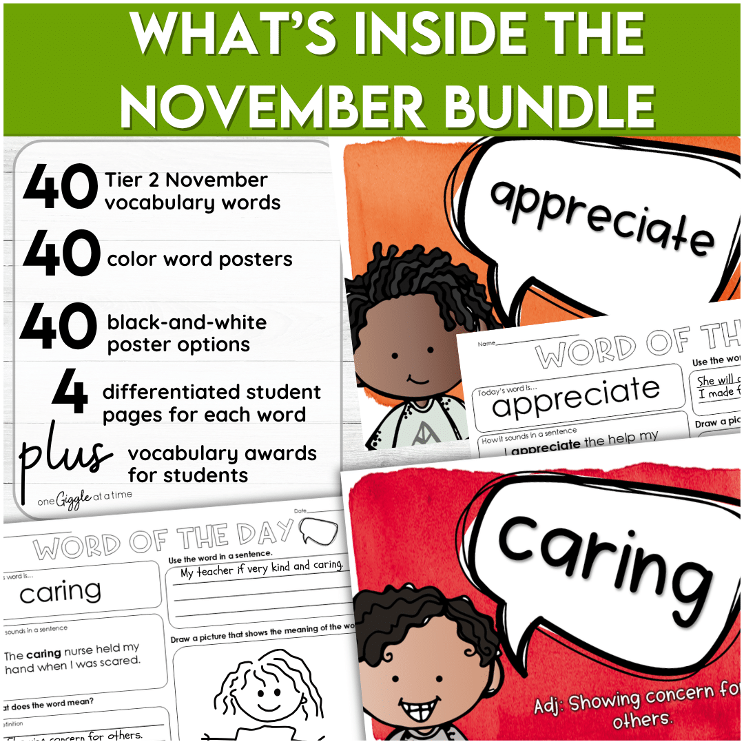 November Word of the Day Bundle Tier 2 Vocabulary Activities for Grades 1-6 - Image 4