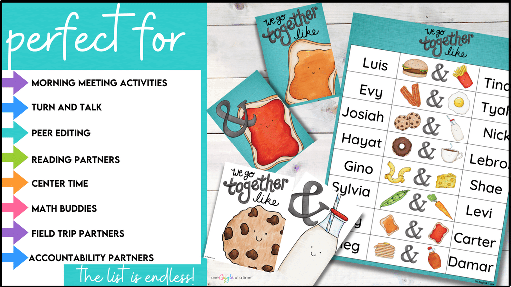 cards to help pick partners in elementary classrooms